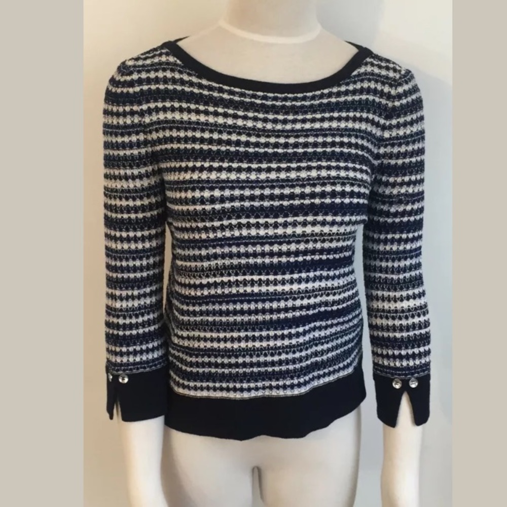 St. John Sport Knit Striped Wool Blend Sweater